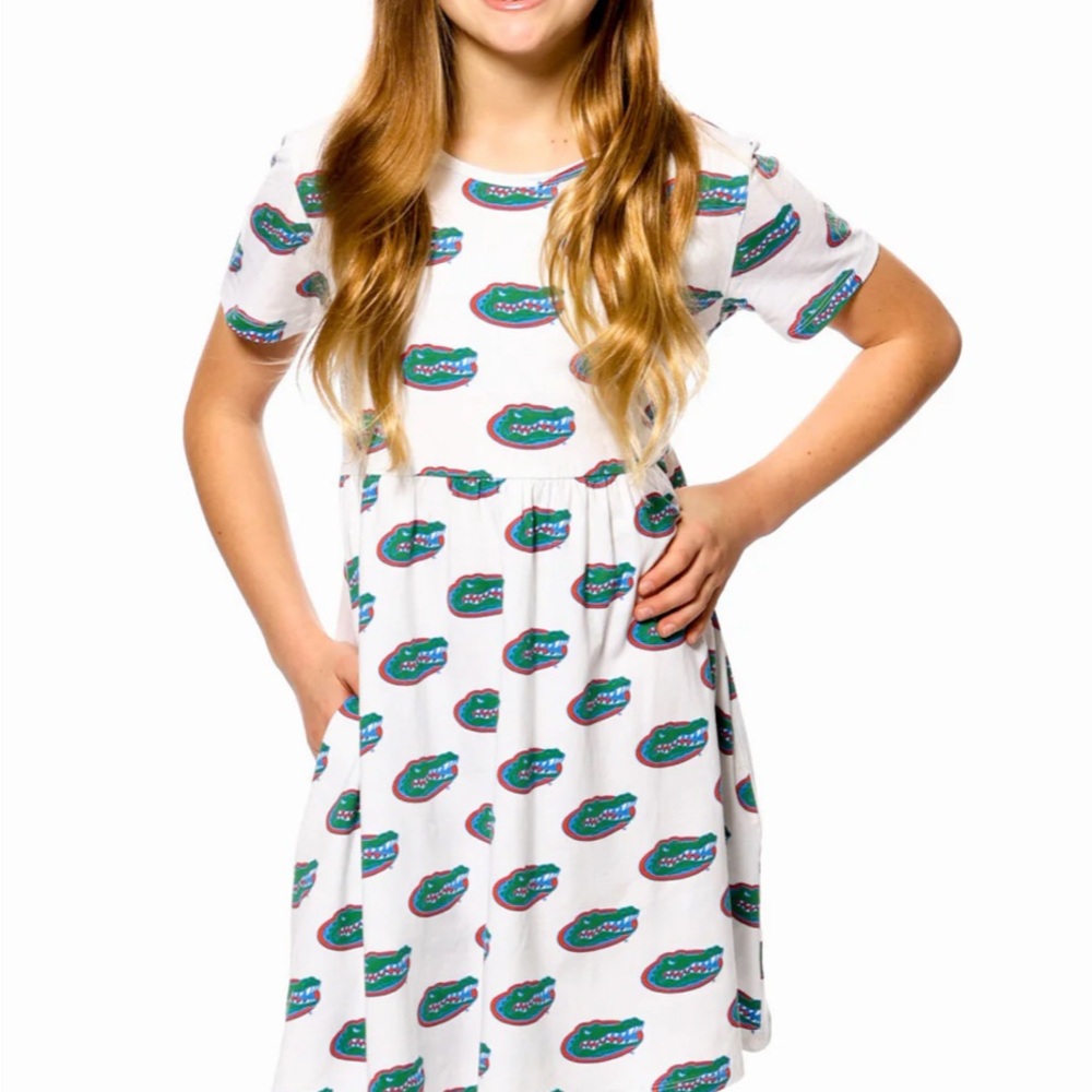 94% cotton  UF Florida Gators Girls Pocket Dress by Stewart Simmons